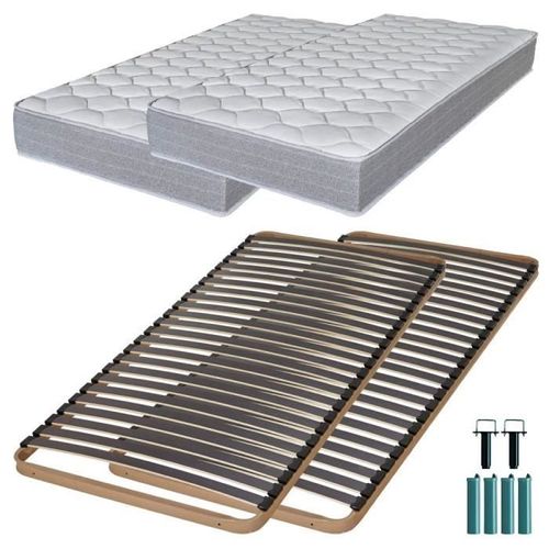Matelas Mousse + Sommier Métal C224 2x90x190 Madere - Hauteur 24 Cm - Soutien Ferme