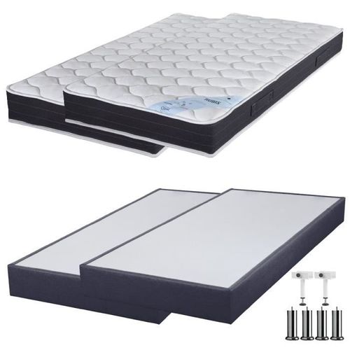 Matelas Ressort + Sommier Sp18 Volcan 2x90x200 Rubis - H. 21 Cm - Soutien Très Ferme