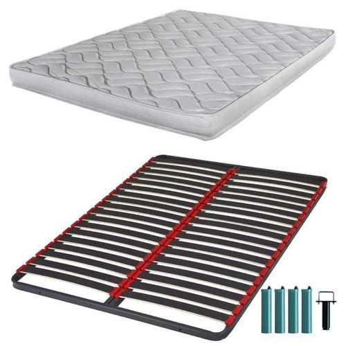 Matelas Mousse + Sommier Métal C39 140x190 Melissa - Hauteur 13 Cm - Soutien Ferme
