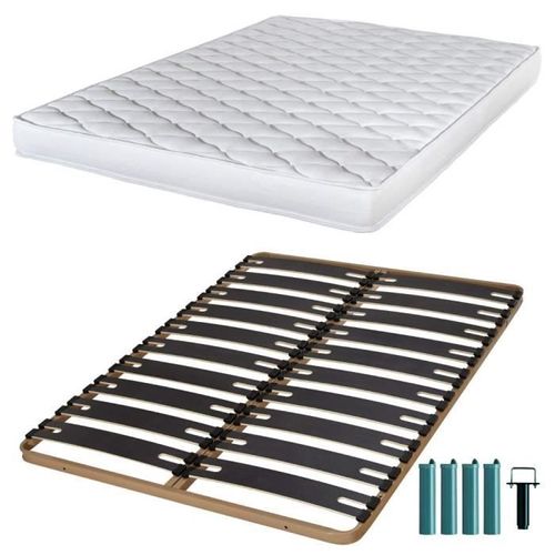 Matelas Mousse + Sommier Métal C310 140x190 Marly - Hauteur 15 Cm - Soutien Ferme