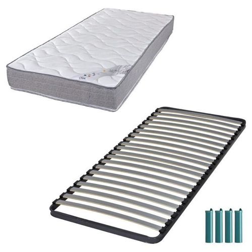 Matelas Mousse + Sommier Métal C220 90x200 Wave - Hauteur 19 Cm - Soutien Ferme