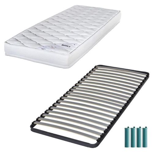 Matelas Mousse + Sommier Métal C220 90x190 Marly - Hauteur 15 Cm - Soutien Ferme