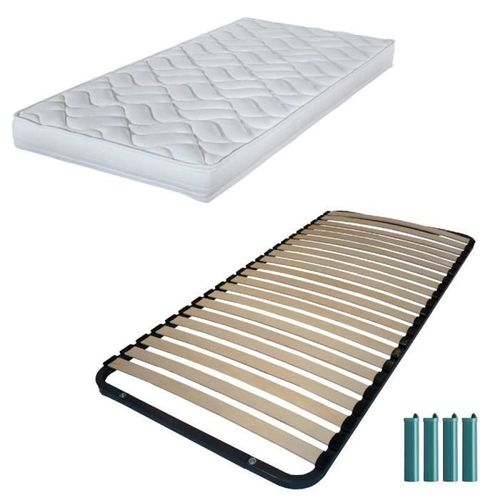 Matelas Mousse + Sommier Métal Démonté 90x190 Melissa - Hauteur 13 Cm - Soutien Ferme