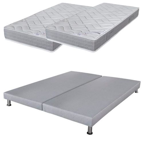Matelas Mousse + Sommier Finaud 2x90x190 Maryland - Hauteur 20 Cm - Soutien Ferme