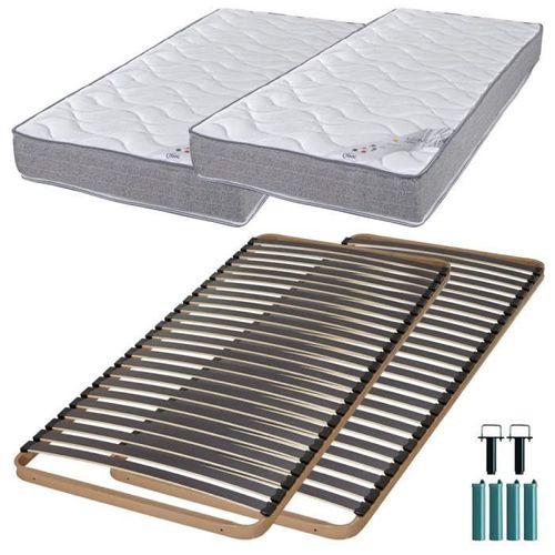 Matelas Mousse + Sommier Métal C224 2x90x200 Wave - Hauteur 19 Cm - Soutien Ferme