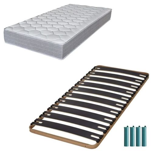 Matelas Mousse + Sommier Métal C310 90x190 Madere - Hauteur 24 Cm - Soutien Ferme