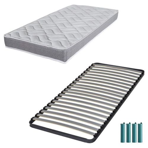 Matelas Mousse + Sommier Métal C220 90x190 Morgan - Hauteur 17 Cm - Soutien Ferme