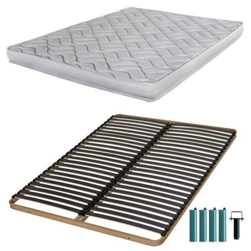 Matelas Mousse + Sommier Métal C224 140x190 Melissa - Hauteur 13 Cm - Soutien Ferme