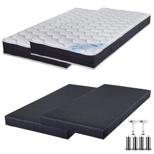 Matelas Ressort + Sommier Sr9 Deco 2x90x200 Rubis - H. 21 Cm - Soutien Très Ferme