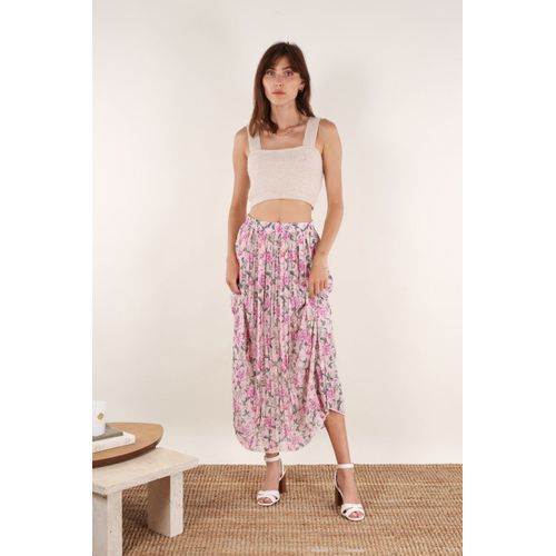Jupe D'ete Longue Plissee Rose Fleur Femme Zeva Paris Taille Du 38 Au 42
