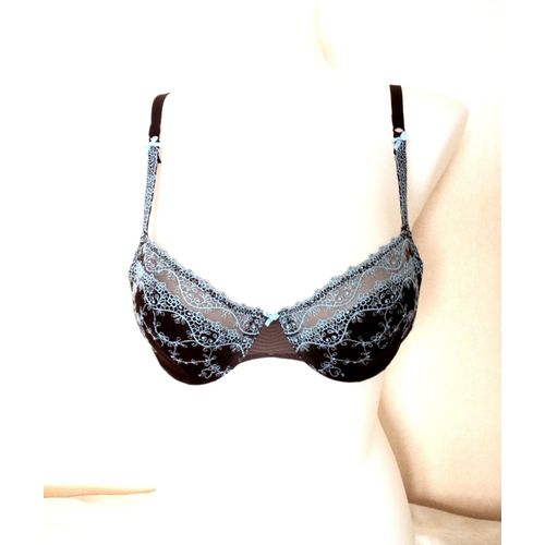 Soutien-Gorge 90 B Marron Brodé Bleu Rembourré Bleu Daniel Hechter