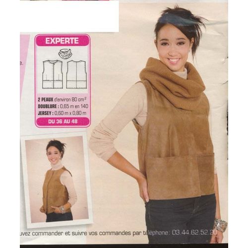 Patyron Couture Modes Et Travaux N° 350223, Gilet En Peau Ou Faux Daim, Tailles : 36, 38, 40, 42, 44, 46, 48