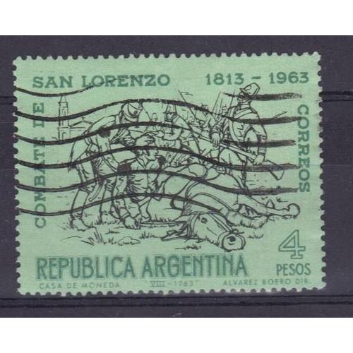 Argentine 1963 : Scène De La Bataille De San Lorenzo - Timbre Oblitéré