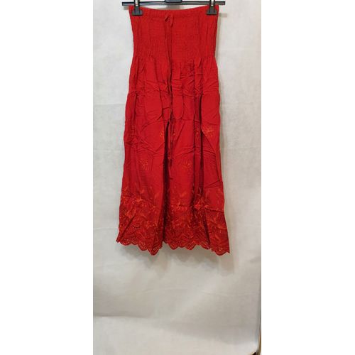 Jupe D'ete Longue Broderie Anglaise Rouge Femme Zeva Paris Taille Du 38 Au 42