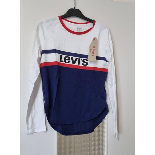 T-Shirt Manche Longue Bas Arrondi Levis Taille 16 Ans Bleu Et Blanc