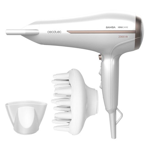 Cecotec Sèche Cheveux Bamba Ionicare 5200 Aura. Technologie Ionique Réelle Avec Un Grand Débit D'air, Fonction D'air Froid, Buse De Précision, 2300w (1,8 Mètres De Fil, Blanc)