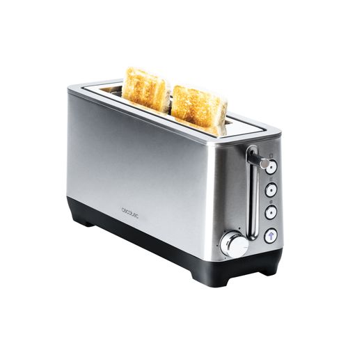 Toaster Cecotec BigToast Extra Cecotec - 1100 W, Fentes extra larges, 4 fonctions pré-configurées, 6 niveaux de puissance, Acier inoxydable, Capacité 2 tranches