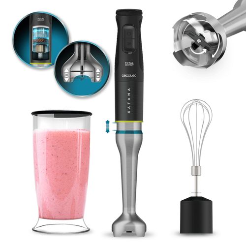 Cecotec Mixeur plongeant Katana 15 TotalDestroy Cream B, 1500 W, 21 vitesses et Turbo, Double lames, 4 lames avec Black Titanium, Protection contre les éclaboussures, Pied extra long