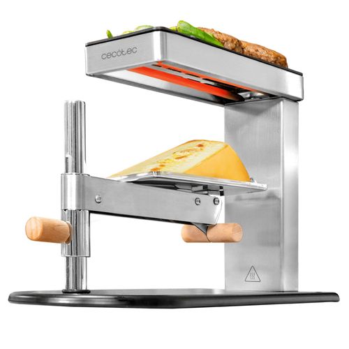 Cecotec Raclette Grill Cheese&Grill 6000 Inox. 600 W, Design Élégant en Acier Inoxydable, Grille Supérieure en Aluminium Antiadhésif, Thermostat Réglable, Support à Fromage Ajustable