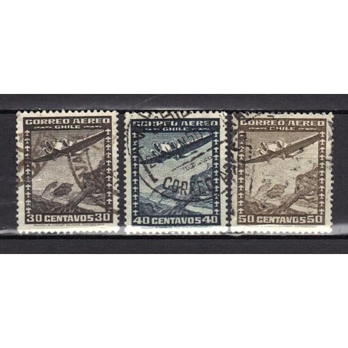 Chili 1934 Pa : Andes - Série De 3 Timbres Oblitérés