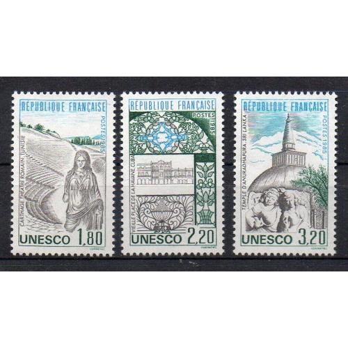 Unesco : Patrimoine Universel Sites Classés À Protéger : Tunisie, Cuba, Sri Lanka Série Complète Année 1985 Timbres De Service N° 88 89 90 Yvert Et Tellier Luxe