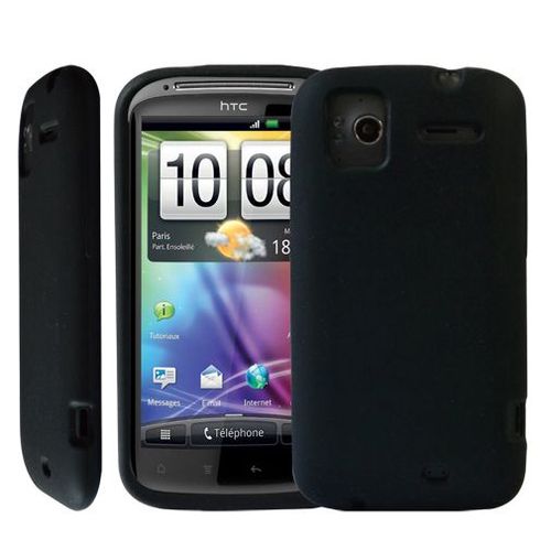 Housse Étui Coque Silicone Noir Pour Htc Sensation + Film De Protection