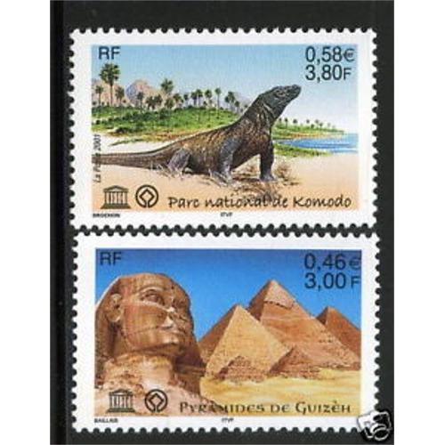 Unesco : Patrimoine Universel Sites Classés À Protéger : Pyramide De Guizèh Égypte Et Parc Naturel De Komodo Indonésie La Paire Année 2001 Timbres De Service N° 124 125 Yvert Et Tellier Luxe