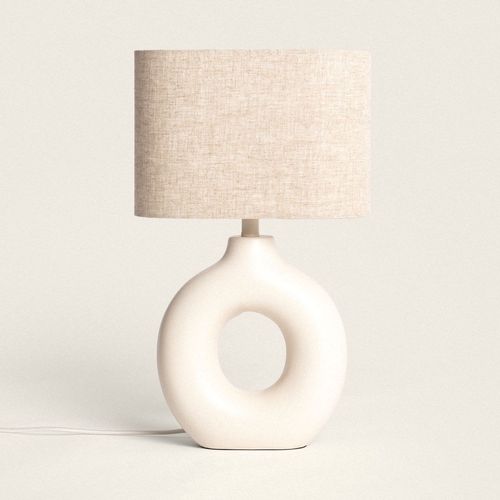 Lampe À Poser Céramique Et Tissu Memphis Beige