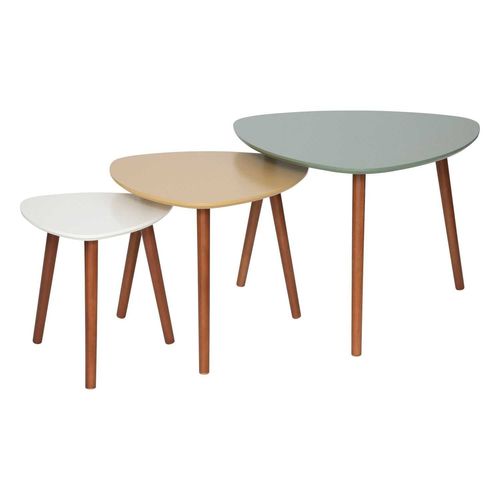 Lot De 3 Tables D'appoint Design Mileo - Vert, Ocre Et Blanc
