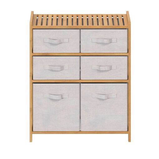 Meuble étagère double 6 paniers - Banc et Marron