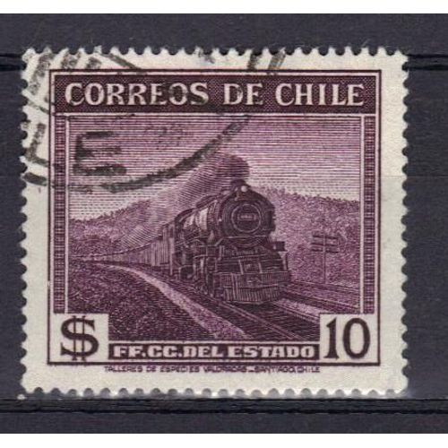 Chili 1954 Pa : Centenaire Du 1er Chemin De Fer Sud-Américain : Locomotive - Timbre Oblitéré