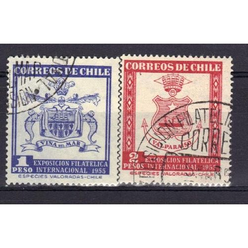 Chili 1955 : Armoiries De Vina Del Mar / Armoiries De Valparaiso - Série Entière De 2 Timbres Oblitérés