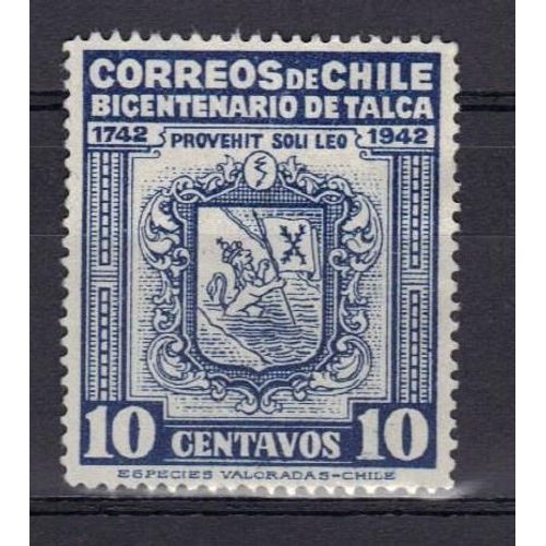 Chili 1942 : Bicentenaire De La Fondation De La Ville De Talca : Armoiries - Timbre Oblitéré