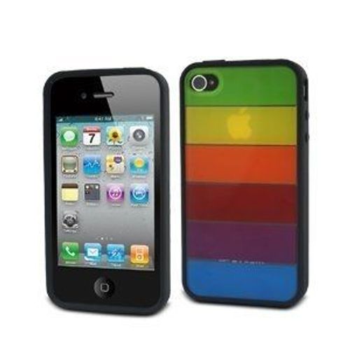 Muvit - Mubmc0001 - Housse Bimatière Contour Noir Avec Film De Protection Pour Apple Iphone 4 - Motif Arc-En-Ciel