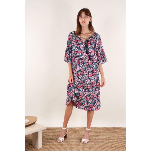 Robe D'ete Bleu Marine Fleur Femme Zeva Paris Taille Unique