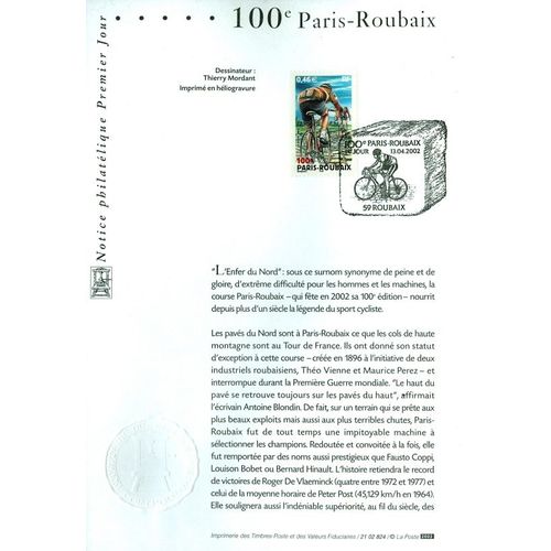 Notice Philatélique 1er Jour : 100è Paris-Roubaix - Cyclisme Sport