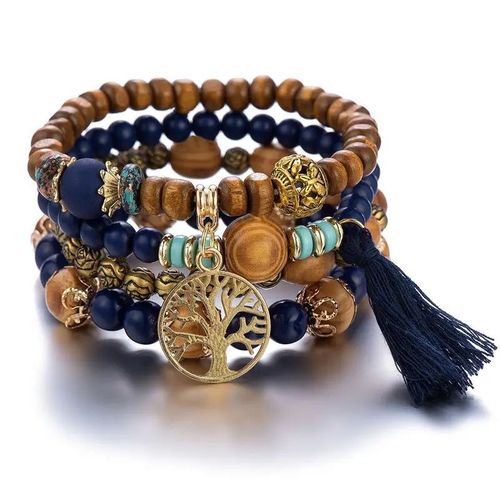 Ensemble De Bracelets Bohème Pour Femme Perles En Bois Faites À La Main, Bijoux Féminins, Arbre De Vie 4 Pièces