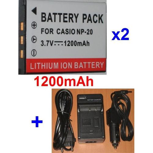 Chargeur + 2 Batteries Pour Casio NP20 NP-20 NP-20DBA ** 1200mAh** compatible Exilim EX-M1, M2, M20,