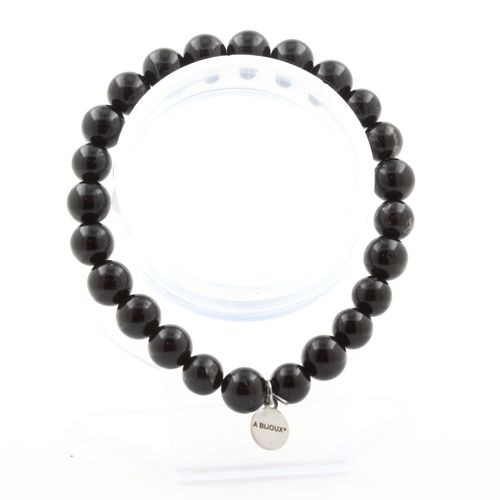 Bracelet Perles Tourmaline Schorl Du Brésil 8 Mm. Qualité 3a. Taille Fabriqué En France.