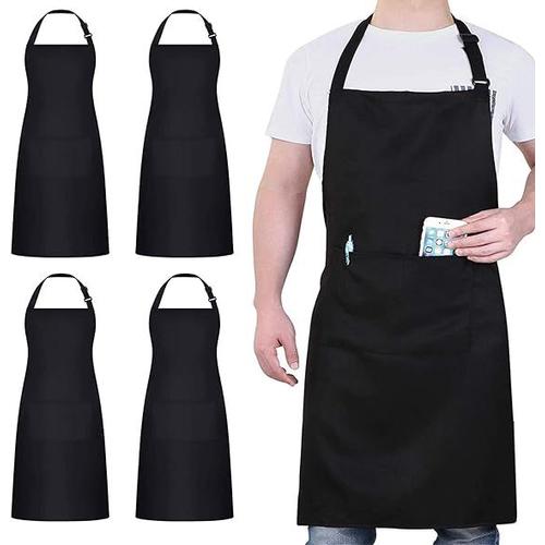 4PCS Tabliers de Chef, Noir Tablier avec 2 Poches, Tablier Etanche Réglable pour Homme Femme,Tablier Cuisine Professionnel pour Cuisine, Jardinage, Restaurant, Barbecue, Café-Yuanbest