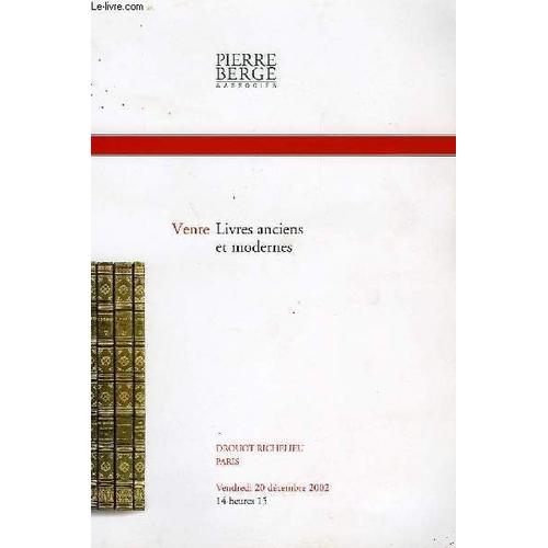 Ventre Livres Anciens Et Modernes, Drouot Richelieu, Paris, 20 Dec. 2002