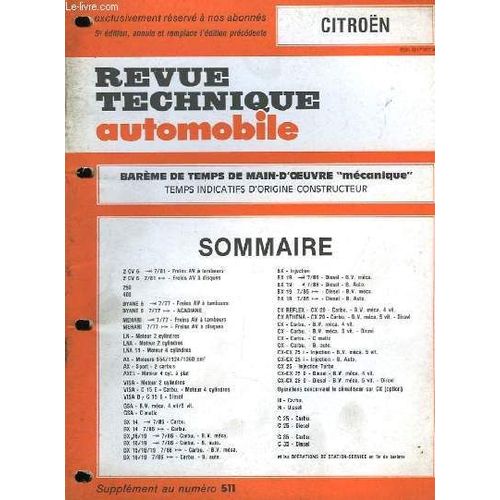 Revue Technique Automobile. Supplément Au N°511 : Citroën
