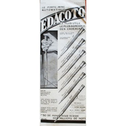 Publicité Ancienne (Décembre 1929) Pour Le Poste Mines " Edacoto " En Vente Chez " Kirby Beard, 5 Rue Aubert À Paris
