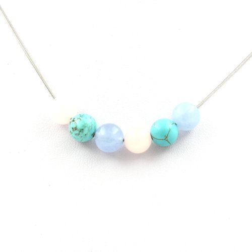 Collier Perles Quartz Rose + Aigue-Marine + Howlite Turquoise 8 Mm. Collier Femmes, Hommes. Taille Personnalisable.