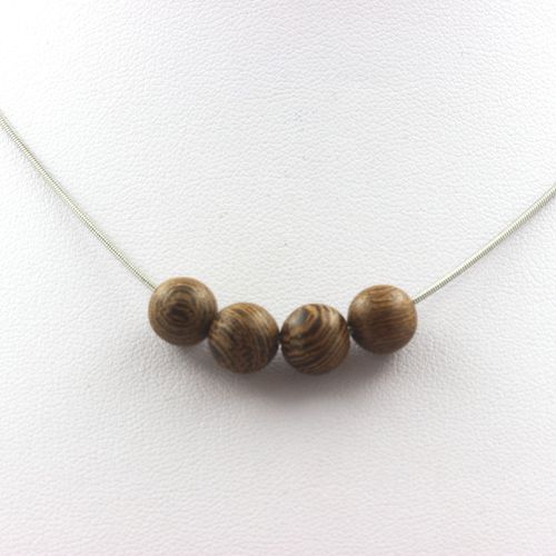 Collier Perles Bois 8 Mm. Chaine En Acier Inoxydable. Collier Femmes, Hommes. Taille Personnalisable.