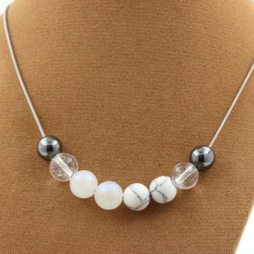 Collier Perles Hématite + Quartz + Pierre De Lune + Howlite 8 Mm. Collier Femmes, Hommes. Taille Personnalisable.