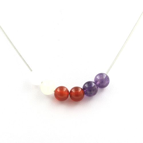 Collier Perles Améthyste + Agate Rubanée + Pierre De Lune 8 Mm. Chaine Collier Femmes, Hommes. Taille Personnalisable.