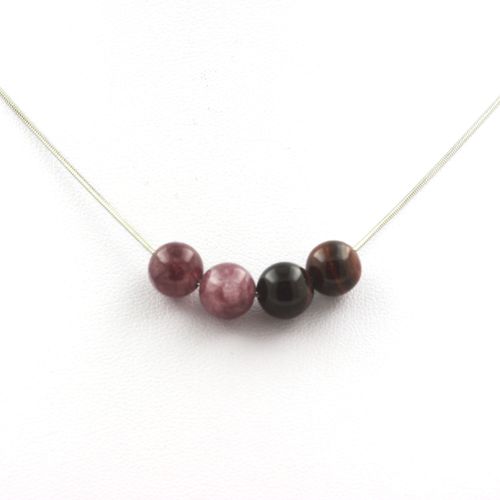 Collier Perles Oeil De Tigre Rouge + Lépidolite 8 Mm. Chaine En Acier Collier Femmes, Hommes. Taille Personnalisable.