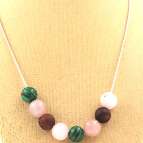 Collier Perles Opale Rose + Oeil De Tigre Rouge + Quartz Rose + Collier Femmes, Hommes. Taille Personnalisable.