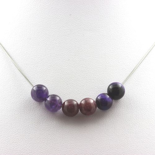Collier Perles Oeil De Tigre Violet + Améthyste + Lépidolite 8 Mm. Collier Femmes, Hommes. Taille Personnalisable.